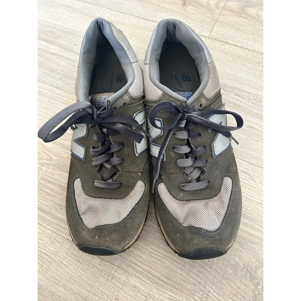 New Balance 574 Olive Green Grey Suede Mesh Sneakers ML574NGB Mens 10